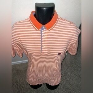 Men’s used size L large retro vintage Tommy Hilfiger striped polo shirt Pre own